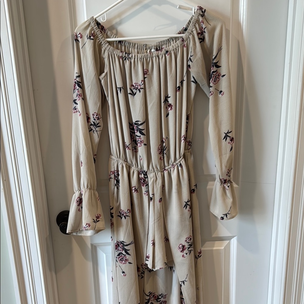 Floral Beige Romper with Train